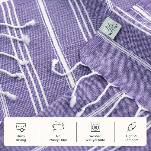 WETCAT Turkish Hand Towels with Hanging Loop, Set of 2 (20" x 30") 100% Turkish Cotton, Pre-Washed, Quick Drying, for Kitchen or Bathroom - Dark Purple - color: Dark Purple