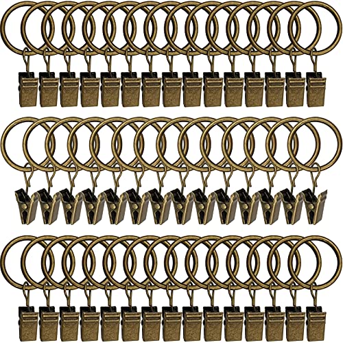 44 Pack Metal Curtain Rings with Clips, Drapery Clips with Rings, Drapes Rings 1 inch Inner Diameter, Fits Diameter 5/8 inch Curtain Rods, Vintage Bronze - color: Bronze, size: 1" I D 44 Pack