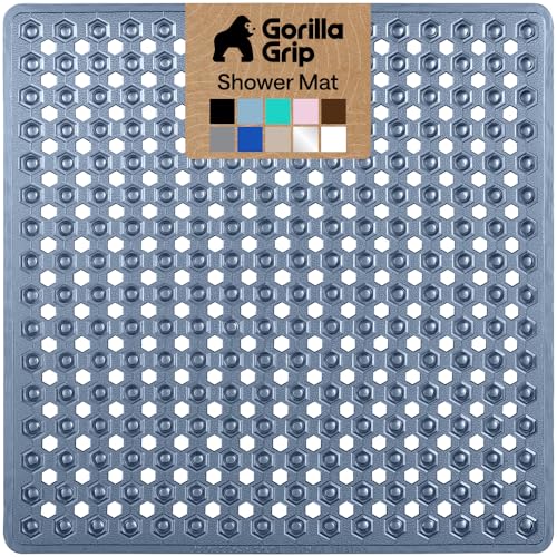 GORILLA GRIP Patented Square Shower Stall Mat, Small Bathtub Floor Mats for Stand Up Showers, Suction Cups and Drainage Holes, Machine Wash, Soft on Feet, Bathroom Accessories 21x21 Inch, Navy Blue - color: Navy (Translucent), size: 21" x 21" (Square)