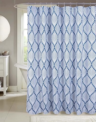 Serafina Home Hotel Quality Fabric Bathroom Shower Curtain: Tropical Palm Leaf - Navy and White (72 x 70 inches) - color: Dillon Navy