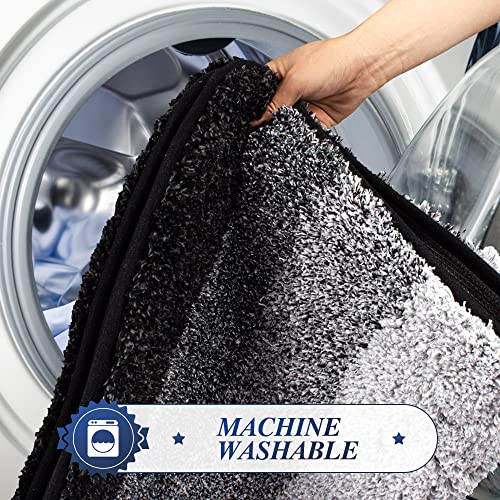 Walensee Contour Rug (20 x 24, Ombre Black) - Non Slip, Water Absorbent, Soft Microfiber Shaggy Bath Mat, Machine Washable, U Shape Toilet Rug - color: Ombre Black, size: 20" x 24" Contour