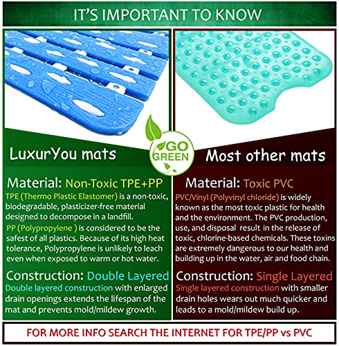 Bathtub Mat Non Slip | Double-Layered Shower Mats with Suction Cups | Improved Drainage, EZ-Dry, Premium Grip Tub Mat | Extended 16x31in. | Non-Toxic, BPA, Latex, Phthalate Free (Waterfall) - color: Waterfall