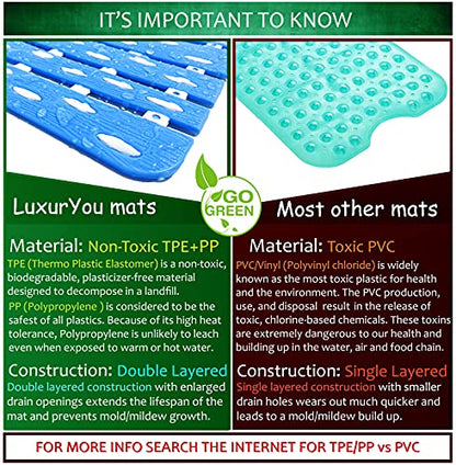 Bathtub Mat Non Slip | Double-Layered Shower Mats with Suction Cups | Improved Drainage, EZ-Dry, Premium Grip Tub Mat | Extended 16x31in. | Non-Toxic, BPA, Latex, Phthalate Free (Waterfall) - color: Waterfall