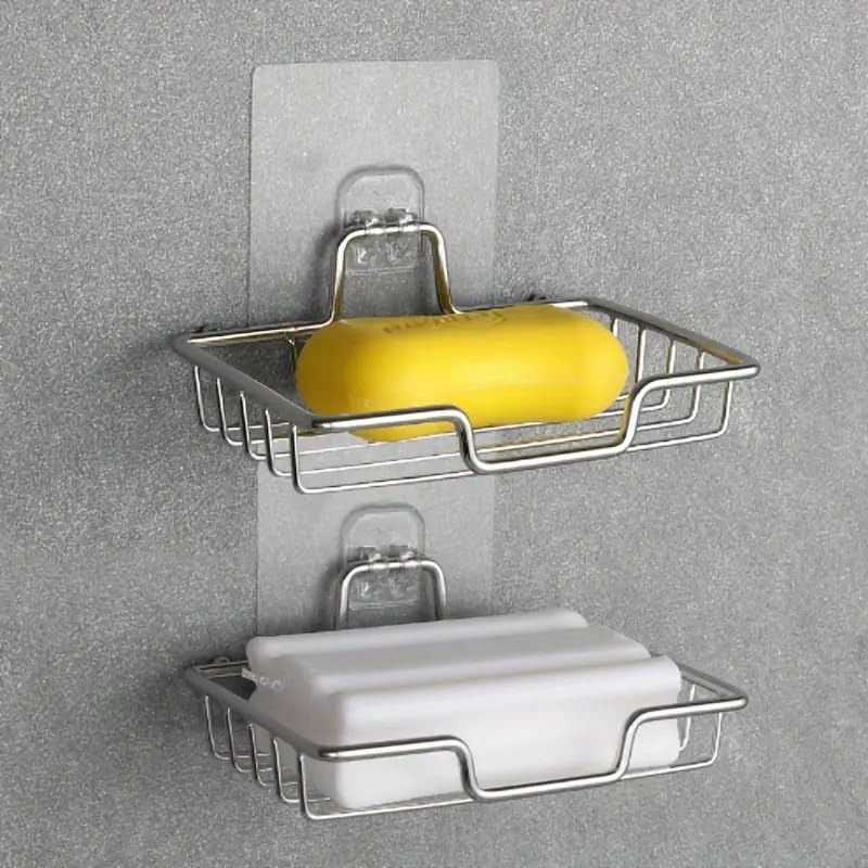 Stainless Steel Bathroom Soap Dish Rectangular Wall-Mounted Soap Holder with Drainage for Soaps, 1 PC, Silver