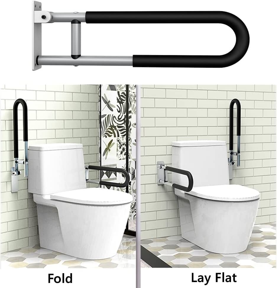 2pcs 23.6 inch Foldable Handicap Grab Bars with Anti Slip Rubber Grip, Toilet Safety Hand Rails for Elderly Seniors Disabled, Shower Bathroom Accessories…