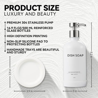 Glass Soap Dispenser Bathroom Set by Janxin, Foaming Kitchen soap Dispenser with Ceramic Tray for Dish Soap, Liquid Soap Dispenser for Hand Soap, Lotion, Body Wash (White+Silver) - color: White Silver D