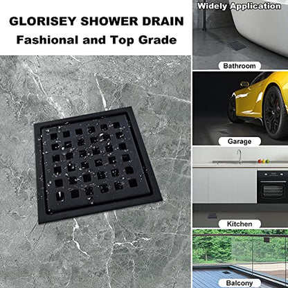 4 inch Square Shower Drain with Removable Cover Grid Grate,SUS 304 Stainless Steel Tile in Floor Drain,Matte Black - color: Matte Black (Without Drain Base/Adapter)