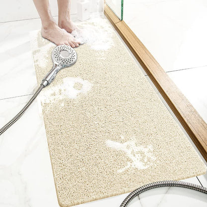 SONGZIMING Shower Mat Non Slip Without Suction Cup, 32x17 Inch PVC Loofah Shower, Bath, Tub Mat with Drain for Textured Surface, Quick Drying (Beige) - color: Beige, size: 32" x 17" (Rectangular)
