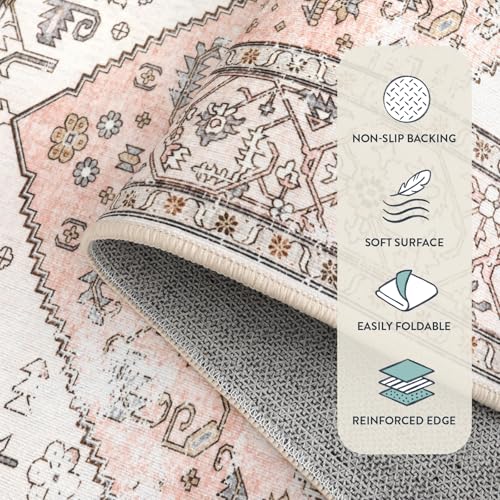 Lahome Boho Washable Non-Slip Pink Rug - Ultra-Thin Non-Shedding Bedroom Bathroom Carpet Runner for Hallway Entryway Adelyn (Pink, 2'x6') - color: Light Pink, size: 2' x 6' (Runner)