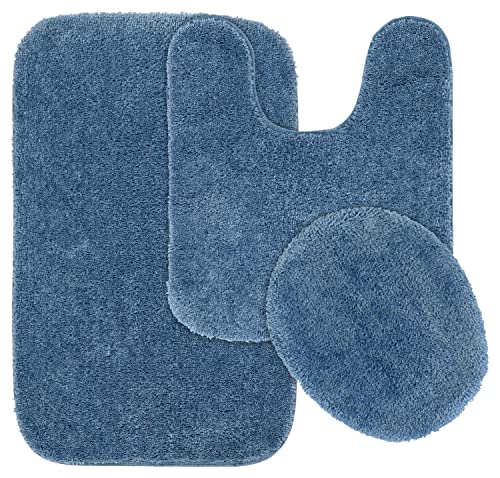 Garland Rug Traditional Nylon Washable Basin Blue 3 Piece Set - Lid, Contour, Bath Rug - Soft, Absorbent, and Stylish for Your Bathroom - color: Basin Blue, size: 3 Piece Set - Lid, Contour, Bath Rug