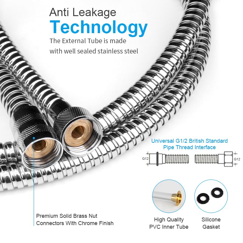 79 Inch Stainless Steel Shower Hose Replacement, Flexible and Durable Handheld Shower Head Hose with Brass Insert and Nut, Compatible with RV and Standard Showers