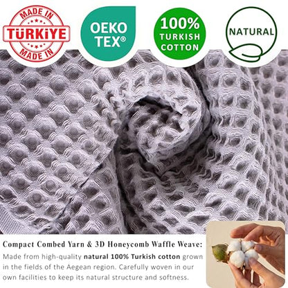 PÜSKÜL Natural 100% Turkish Cotton Waffle Hand and Kitchen Towels Set of 3 | Light Gray, Large 32x16 inc, Honeycomb-Waffle weave towel for bathroom & kitchen. Premium quality oeko-tex made in Turkey. - color: Gray, size: Kitchen & Hand Towels Pack of 3