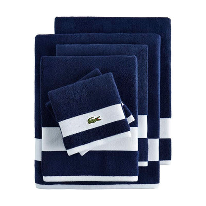 Lacoste Sport Stripe 6-Piece Luxury Cotton Towel Set – Made with 100% Soft Supima Cotton, Absorbent & Quick-Drying, Includes 2 Bath Towels, 2 Hand Towels, 2 Washcloths, Navy - color: Navy