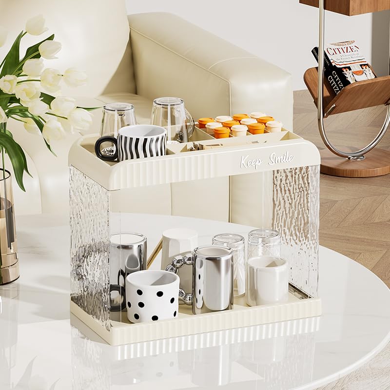 Bathroom Countertop Organizer, 2 Tier Makeup Storage Counter Shelf, Perfume Stand Vanity Holder Skincare Cosmetic Lipstick Dresser Office Tray for Bedroom Living Room Dressing Table, Acrylic - color: White 1 - Acrylic