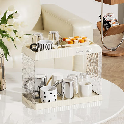 Bathroom Countertop Organizer, 2 Tier Makeup Storage Counter Shelf, Perfume Stand Vanity Holder Skincare Cosmetic Lipstick Dresser Office Tray for Bedroom Living Room Dressing Table, Acrylic - color: White 1 - Acrylic