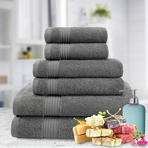 American Veteran Towel, 6 Piece Towel Set for Bathroom, 100% Cotton Turkish Bathroom Towels, 2 Bath Towels 2 Hand Towels 2 Washcloths, Dark Gray - color: Grey, size: X Large 6 PC