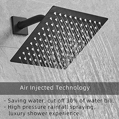 Matte Black Shower System Bathroom Rainfall Shower Faucet Set Complete Wall Mounted 8 Inch Shower Head and Handle Set with Rough-in Valve Body and Trim Kit - color: Matte Black, size: 8 Inch