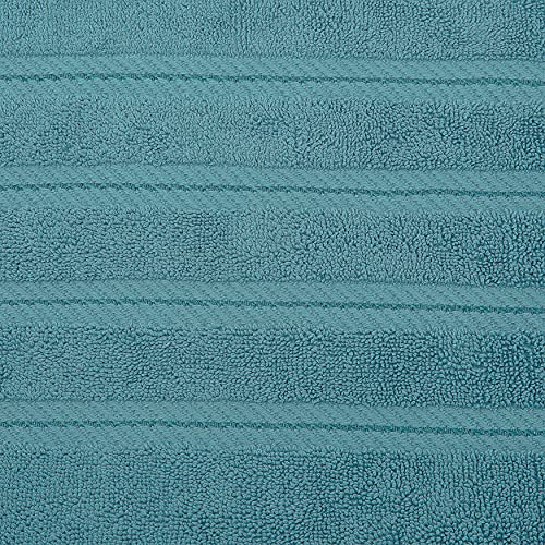 American Soft Linen 100% Carde Cotton 6 Piece Towel Set, 590 GSM Heavy Weight Soft Absorbent Turkish Towels for Bathroom, Teal Green - color: Colonial Blue