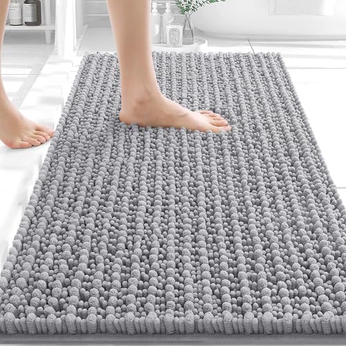 OLANLY Bathroom Rugs 30x20, Thick Soft Absorbent Chenille Bath Rugs | Grey, Shaggy Bath Mat with Quick-Drying Rubber Backing, Machine Washable for Floor, Tub and Shower, Home Decor Accessories - color: Grey, size: 30" x 20"