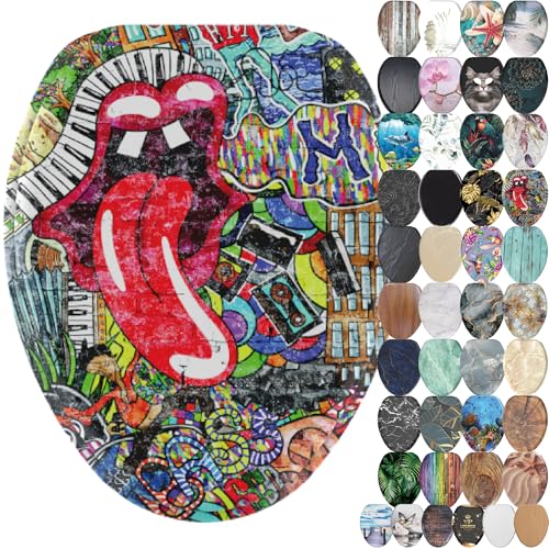 SANILO Wooden Toilet Seat with Soft Close [ELONGATED] - Decorative, Quiet & Slow Close Molded Wood Seat - With Strong Bumpers & Hinges - Adjustable Fit - Graffiti - color: Graffiti