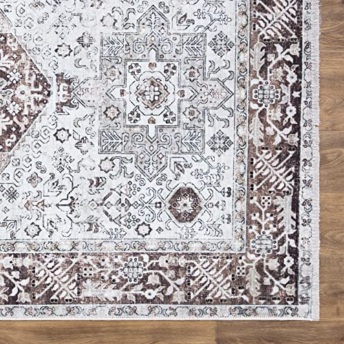 Bloom Rugs Caria Washable Non-Slip 10 ft Runner - Beige/Brown Traditional Runner for Entryway, Hallway, Bathroom, and Kitchen - Exact Size: 2'6" x 10' - color: Beige / Brown, size: 2'6" x 10' (Runner)