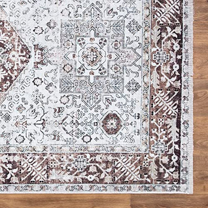 Bloom Rugs Caria Washable Non-Slip 10 ft Runner - Beige/Brown Traditional Runner for Entryway, Hallway, Bathroom, and Kitchen - Exact Size: 2'6" x 10' - color: Beige / Brown, size: 2'6" x 10' (Runner)