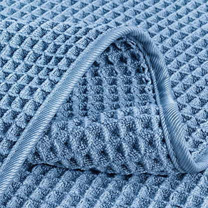 POLYTE 430 GSM Microfiber Lint Free Washcloth Face Towel, 13 x 13 in, 4 Pack (Waffle Weave) - color: Blue