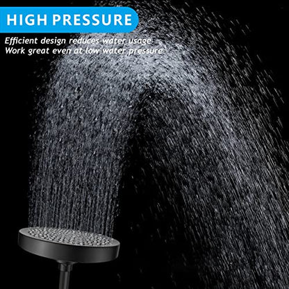 High Pressure Rain Shower Head with Arm - High Flow Rainfall Showerhead - Luxury Modern Look - Pressure Boosting (6" Shower Head with 6" Arm, Matte Black) - color: Midnight Black Matte