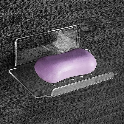 Self Adhesive Soap Dish Wall Mounted, 5 Slot Acrylic Soap Saver, Sponge Soap Holder for Shower Wall, Bathroom, Kitchen (Clear) - color: Clear Large 1pack