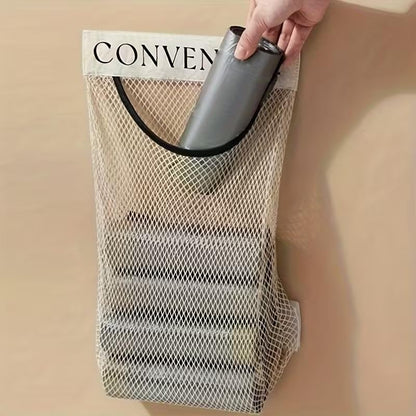 1 Pack Mesh Storage Bag Wall Mounted Hanging Organizer, Breathable Kitchen Garbage Bag Holder for Bathroom Cabinet Door Household Storage