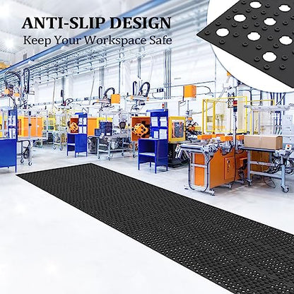 ROVSUN Rubber Floor Mat with Holes, 3x20 FT Hollow Large Mat Roll, Anti-Fatigue/Non-Slip Drainage Mat, for Industrial Kitchen Restaurant Bar Bathroom, Indoor/Outdoor - size: 36x236 in.(3x20 ft)