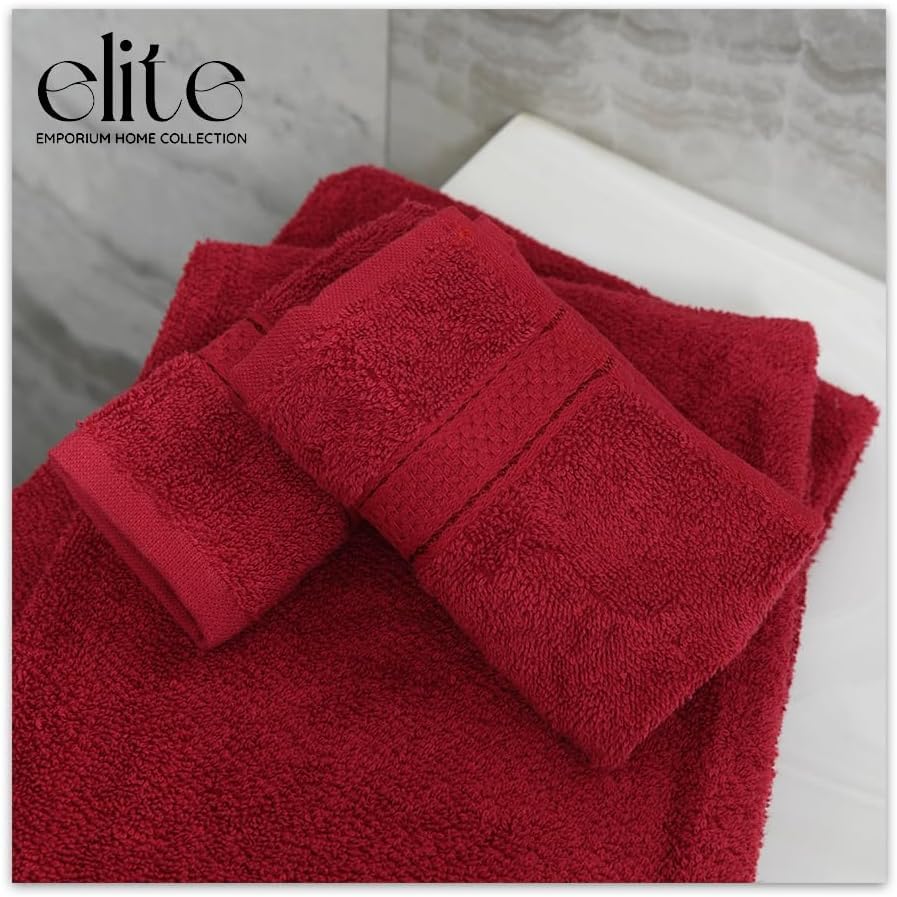 ELITE Emporium Home Collection 8-Piece Cotton Bath Towel Set - Ultra Soft, 550 GSM, Quick-Dry Towels - Bath Sheet, Bath Towels, Hand Towels, Washcloths, Bath Mat - Luxury Bathroom Towel Set (Red) - color: Red