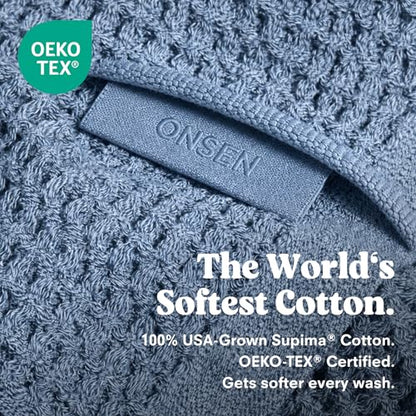 ONSEN Supima® Waffle Bath Towel Set, Quick Dry Lint Free 100% USA Cotton, Bath Hand and Face Towel Bundle, 3 Piece (Denim Blue, Bath Towel Set) - color: Denim Blue, size: Bath Towel Set