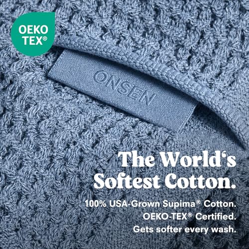 ONSEN Supima® Waffle Bath Towel, Large, Quick Dry Lint Free 100% USA Cotton, Lightweight Absorbent Bath Towel, 31x57 in (Denim Blue, 1x Bath Towel) - color: Denim Blue, size: Bath Towel