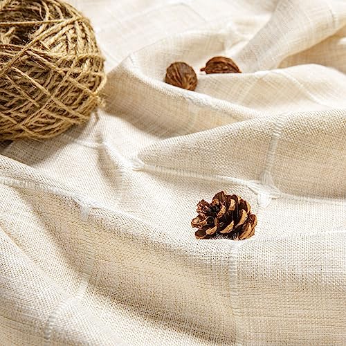 Boho Farmhouse Classic Plaid Linen Tassel Shower Curtain Cream,36x72 | Small Stall Half Size,310GSM Linen Blend Heavy Duty Cloth,3-side Tassels,Wrinkle Resistant,Rustic Bohemian Country design - color: Cream, size: 36"W x 72"L (Pack of 1)