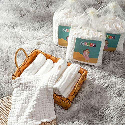 Baby Muslin Washcloths- Natural Cotton Wipes - Soft Newborn Face Towel for Sensitive Skin- Registry as Shower, 10 Pack 12x12 inches by MUKIN (White) - color: White