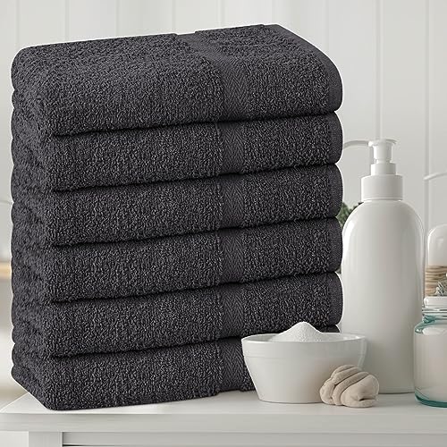 Towel and Linen Mart 100% Cotton Grey 6 Pack Medium Bath Towel Set, Quick Dry, Super Absorbent, Light Weight, Soft Feel, Premium Towels for Hotel, Spa and Bathroom (24 X 48 6 Pack, Grey) - color: Grey