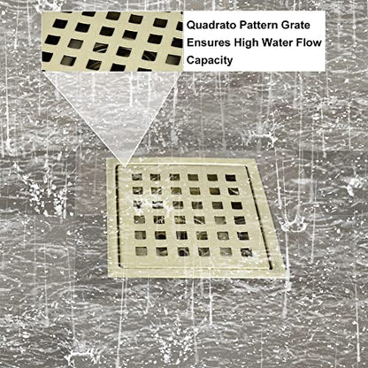 4 inch Square Shower Drain with Removable Cover Grid Grate,SUS 304 Stainless Steel Tile in Floor Drain,Brushed Gold - color: Brushed Gold (Without Drain Base/Adapter)