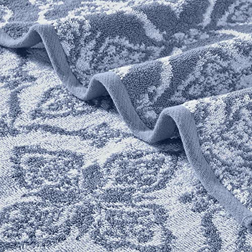 Modern Threads Amaris 6-Piece Reversible Yarn Dyed Jacquard Towel Set - Bath Towels, Hand Towels, & Washcloths - Super Absorbent & Quick Dry - 100% Combed Cotton, Denim - color: Denim, size: Small, style: Bohemian