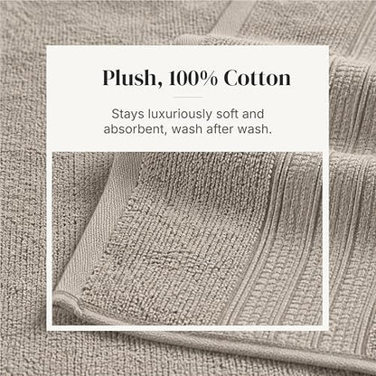 Modern Threads 6-Piece Towel Set – 100% Cotton, Quick Dry, Ultra Absorbent – Includes 2 Bath, 2 Hand, 2 Washcloths (White/Reinhart Tan) - color: Brown, style: Classic Stripe