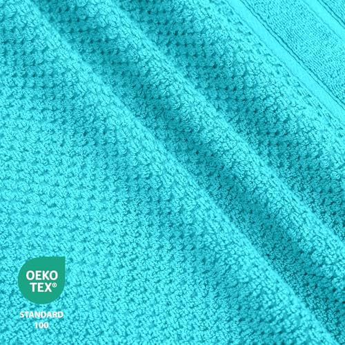 Feather & Stitch 100% Cotton 625 GSM Bath Towel Set of 6, Ultra Soft Highly Absorbent 2 Bath Towels, 2 Hand Towels & 2 Washcloth - Luxury Quick Dry Shower Towels (Aqua) - color: Aqua