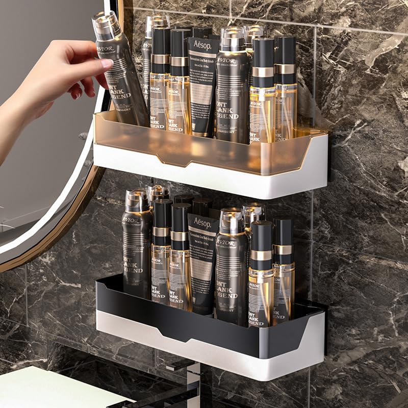 Adhesive Shower Caddy, 1 Pack Acrylic Bathroom Shelves, No Drill Wall Mount Organizer Storage Shelf