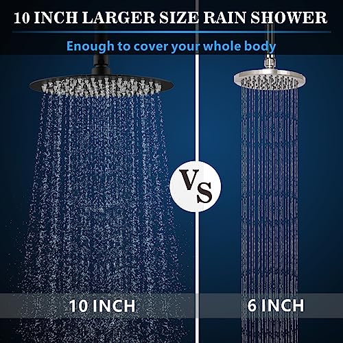 Voolan Rain Shower Head, High Pressure High Flow All Metal Rainfall Shower Head, Ultra-Thin Design-Pressure Boosting, Universal Wall and Ceiling Mount (10 Inch, Black) - color: Matte Black, size: 10 Inch
