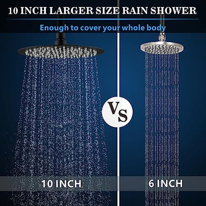 Voolan Rain Shower Head, High Pressure High Flow All Metal Rainfall Shower Head, Ultra-Thin Design-Pressure Boosting, Universal Wall and Ceiling Mount (10 Inch, Black) - color: Matte Black, size: 10 Inch