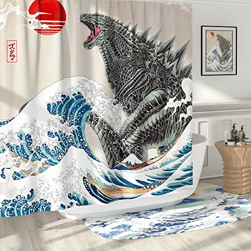 Funny Extra Long Shower Curtains 96 Inches, Fun Anime Monster Shower Curtain Set for Bathroom Cool Asian Japanese Bathroom Decor Polyester Fabric-72" x 96" - size: 72"W x 96"L (Pack of 1)