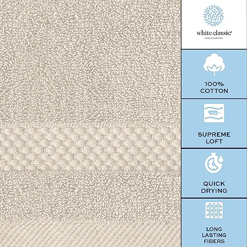 White Classic Luxury Cotton Washcloths 13x13 Inch - 650 GSM Turkish Cotton | Hotel, Spa, Bathroom Face Towel | 12 Pack, Ivory - color: 07: Ivory