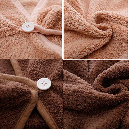 M-bestl 2 Pack Hair Drying Towels, Hair Wrap Towels, Absorbent Microfiber Hair Towel Turban with Button Design to Dry Hair Quickly(Coffee& Pink) - color: Coffee& Pink