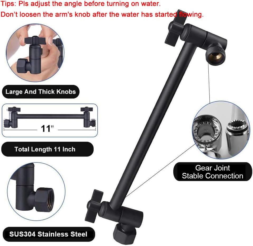 NearMoon Rain Shower Head with 11'' Adjustable Arm, High Pressure Stainless Steel Rainfall Shower, Ultra-Thin Design - Pressure Boosting (10 Inch, Matte Black) - color: Matte Black, size: 10 Inch