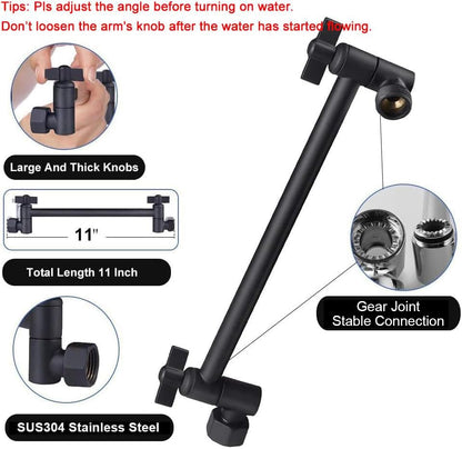 NearMoon Rain Shower Head with 11'' Adjustable Arm, High Pressure Stainless Steel Rainfall Shower, Ultra-Thin Design - Pressure Boosting (10 Inch, Matte Black) - color: Matte Black, size: 10 Inch