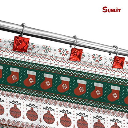 Sunlit Luxury Design Square Red Diamond Crystal Gem Bling with Glide Balls Shower Curtain Hooks, Rust Proof Metal Rhinestones Glam Shower Curtain Rings-12 Pack - color: Red